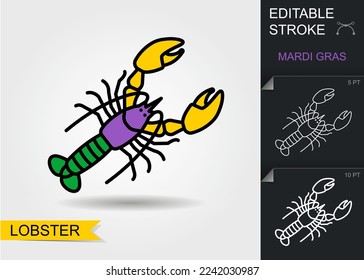Lobster. Outline icon with editable stroke. Linear Mardi Gras Symbol with shadow