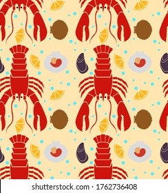 Lobster pattern seamless geometric design . Kitchen and home decoration series.