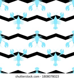 Lobster pattern seamless vector illustration on white background. Cartoon cute lobster collection.