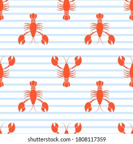 Lobster pattern seamless vector illustration on white background. Cartoon cute lobster collection.