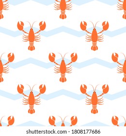 Lobster pattern seamless vector illustration on white background. Cartoon cute lobster collection.