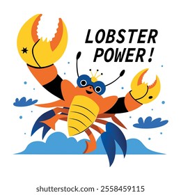 Lobster power sticker in flat style 
