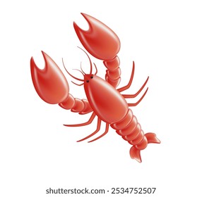 Lobster realistic 3D vector illustration, cartoon clipart, animal in 3D style. Sea animals, underwater creatures, ocean animals, marine life concept. Lobster vector design isolated on white background