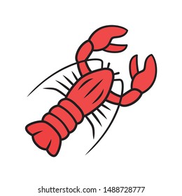 Lobster red color icon. Seafood restaurant menu. Swimming marine animal with pincers. Delicacy food. Underwater fauna. Aquatic creature. Undersea inhabitant. Isolated vector illustration