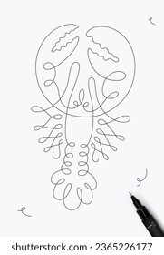 Lobster sea creature drawing in pen line style on white background