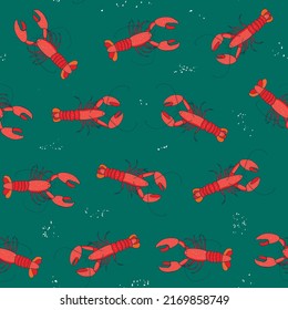 Lobster sea food vector seamless pattern