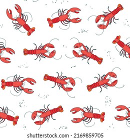 Lobster sea food vector seamless pattern