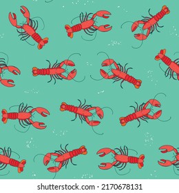 Lobster sea food vector seamless pattern