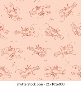 Lobster sea food vector seamless pattern