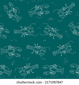 Lobster sea food vector seamless pattern