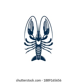 Lobster seafood animal isolated crustacean with big claws. Vector large marine crayfish with claws