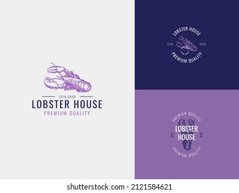 Lobster Seafood Hand Draw Logo Template with Premium Vintage Typography. Stylish Vintage Vector Emblem Concept.