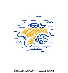 Lobster or seafood logo design. Flat and line style vector illustration.