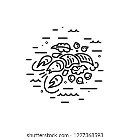 Lobster or seafood logo design. Line style vector illustration.