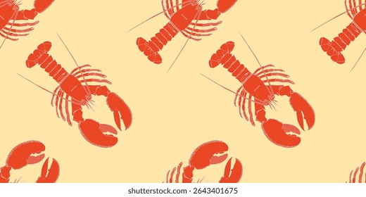 Lobster. Seafood shop, restaurant menu, fish market, banner, fabric, textile print, poster design template. Trendy Vector illustration. Square seamless patterns