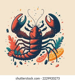 Lobster, seafood. Vintage icon Lobster label, logo, print sticker for Restaurant, butchery shop poster