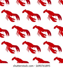 Lobster seamless pattern on the white background. Vector illustration