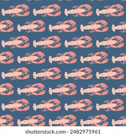 Lobster seamless pattern. Underwater world endless background. Crustaceans repeat cover. Vector hand drawn illustration.