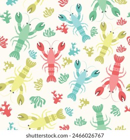  lobster seamless pattern in vector