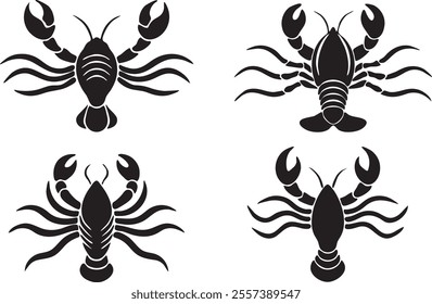  lobster set silhouette vector illustration