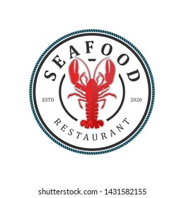 Lobster shrimp logo seafood vintage round simple minimalist design.