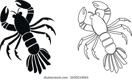 Silhueta de lagosta - Ilustração de frutos do mar preto vetor isolada