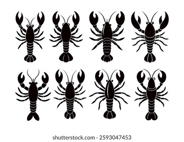 Lobster silhouette design bundle set with white background. Sea animal Lobster vector illustration. Lobster Silhouette Icon on White Background.