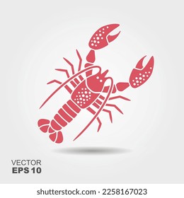 Lobster. Silhouette icon with shadow. Vector illustration. Seafood Symbol