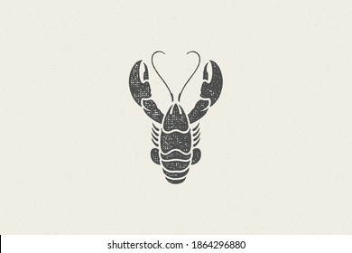 Lobster silhouette for seafood restaurant menu and logo hand drawn stamp effect vector illustration. Vintage grunge texture emblem for package and menu design or label decoration.