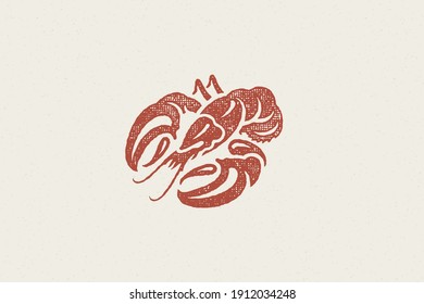 Lobster silhouette for seafood restaurant menu and logo hand drawn stamp effect vector illustration. Vintage grunge texture emblem for package and menu design or label decoration.