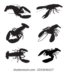 lobster silhouette set collection isolated black on white background vector illustration