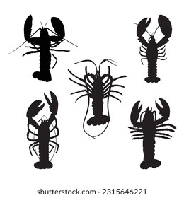 lobster silhouette set collection isolated black on white background vector illustration