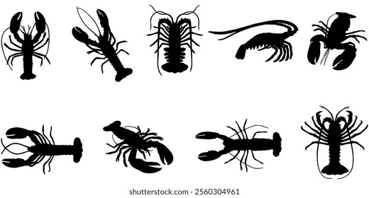 lobster silhouette set vector design