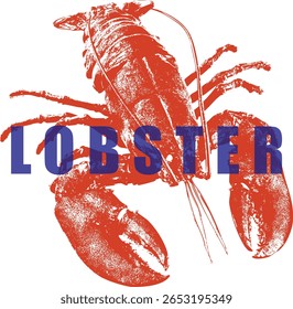 Vetor de silhueta de lagosta, ilustração de lagosta vermelha, design de logotipo de frutos do mar, gráfico de crustáceo, arte de animais marinhos, desenho de lagosta vintage, emblema do restaurante, estilo náutico.