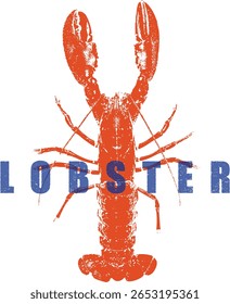 Vetor de silhueta de lagosta, ilustração de lagosta vermelha, design de logotipo de frutos do mar, gráfico de crustáceo, arte de animais marinhos, desenho de lagosta vintage, emblema do restaurante, estilo náutico.