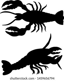 Lobster Silhouettes Marine Animal Vector Illustration