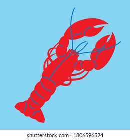 Lobster simple illustration vector. Seafood. Can be use for restaurants menu, cover, packaging. Flat cartoon poster.