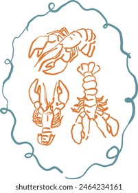 Lobster simple outline ink sketches