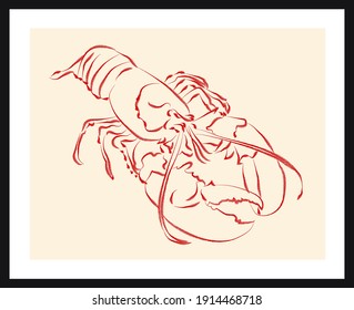 Lobster sketch drawing. Vector poster. Living room poster, wall decoration poster   