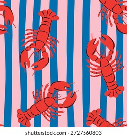 Lobster striped seamless pattern. Summer print.	