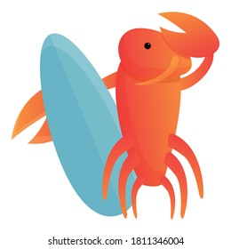 Lobster surfing icon. Cartoon of lobster surfing vector icon for web design isolated on white background