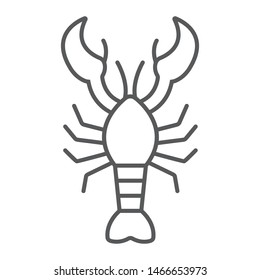 Lobster thin line icon, food and sea, cancer sign, vector graphics, a linear pattern on a white background, eps 10.