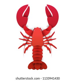 Lobster in trendy paper cut craft graphic style. Cartoon sea animal. Modern design for advertising, branding greeting card, cover, poster, banner. Vector illustration.