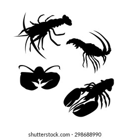 Lobster vector icons and silhouettes. Set of illustrations in different poses.