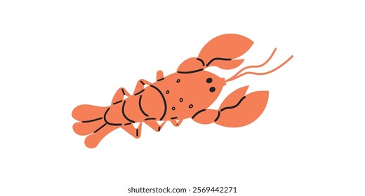 Lobster vector illustration, cartoon clipart, animal in flat style. Sea animals, underwater creatures, ocean animals, marine life concept. Lobster vector design isolated on white background