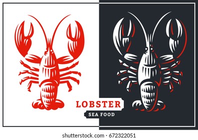 Lobster vector illustration. Crustacean in a vintage style on white and dark background.