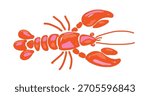 Lobster vector illustration, hand drawn imperfect cartoon sea animal in naive style
