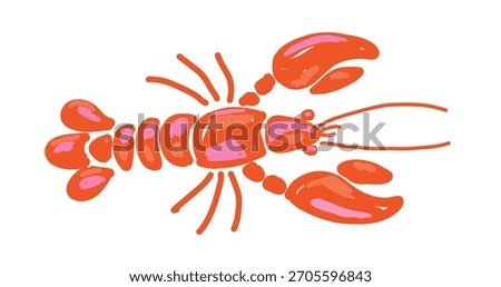 Lobster vector illustration, hand drawn imperfect cartoon sea animal in naive style