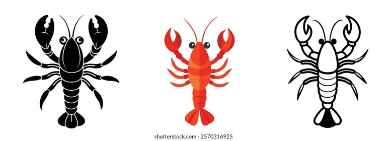 Lobster, Vector, Illustration, Set, Seafood, Crustacean, Marine, Art, Drawing, Red, Animal, Ocean, Nature, Food, Clipart, Design, Graphic, Shellfish, Artistry, Aquatic