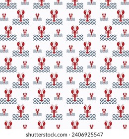 Lobster vector seamless repeating pattern illustration background